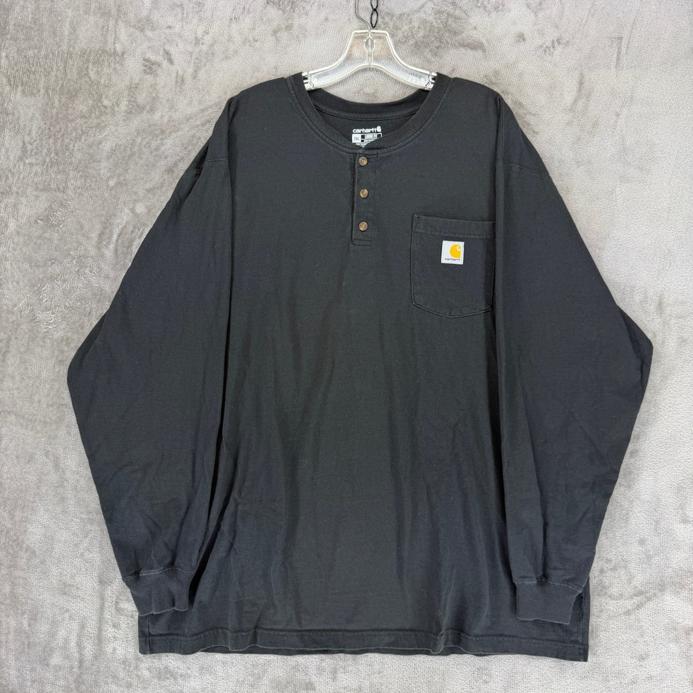 Carhartt Mens 2XL Loose Fit Long Sleeve‎ Henley Shirt Black TK0128-M Workwear